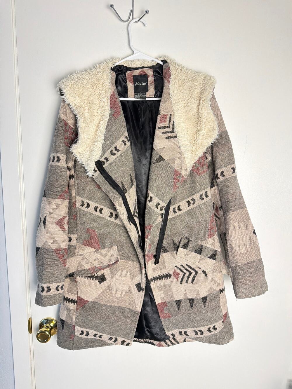 Me Jane Aztec Print Sherpa Lined Hooded Jacket Coat Woman Size M Medium
